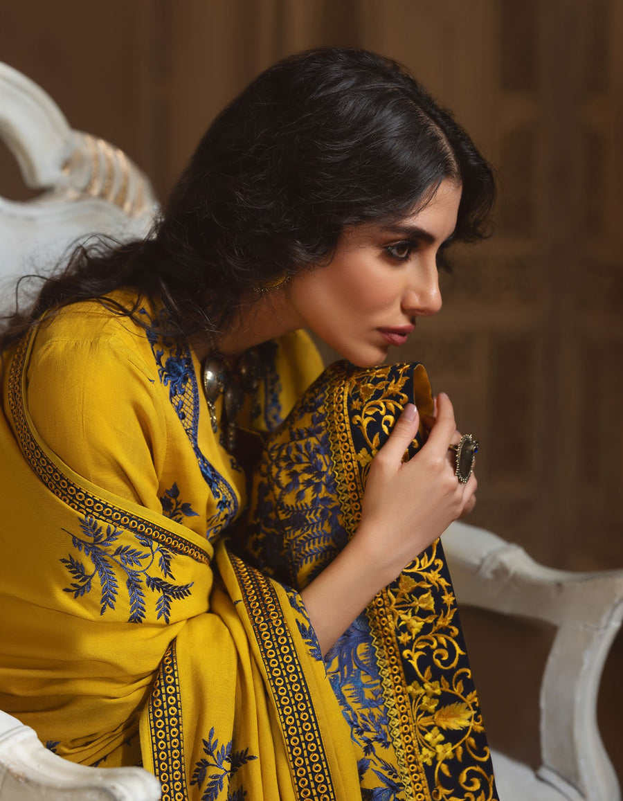 Rayon by Sifa Embroidered Winter 3Pc Unstitched Suit SR21-04 Autumn Blue - FaisalFabrics.pk
