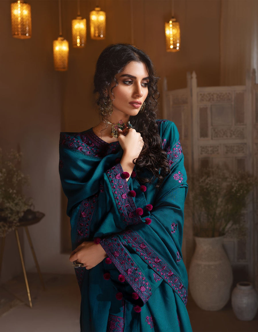 Rayon by Sifa Embroidered Winter 3Pc Unstitched Suit SR21-07 Teal Ocean - FaisalFabrics.pk