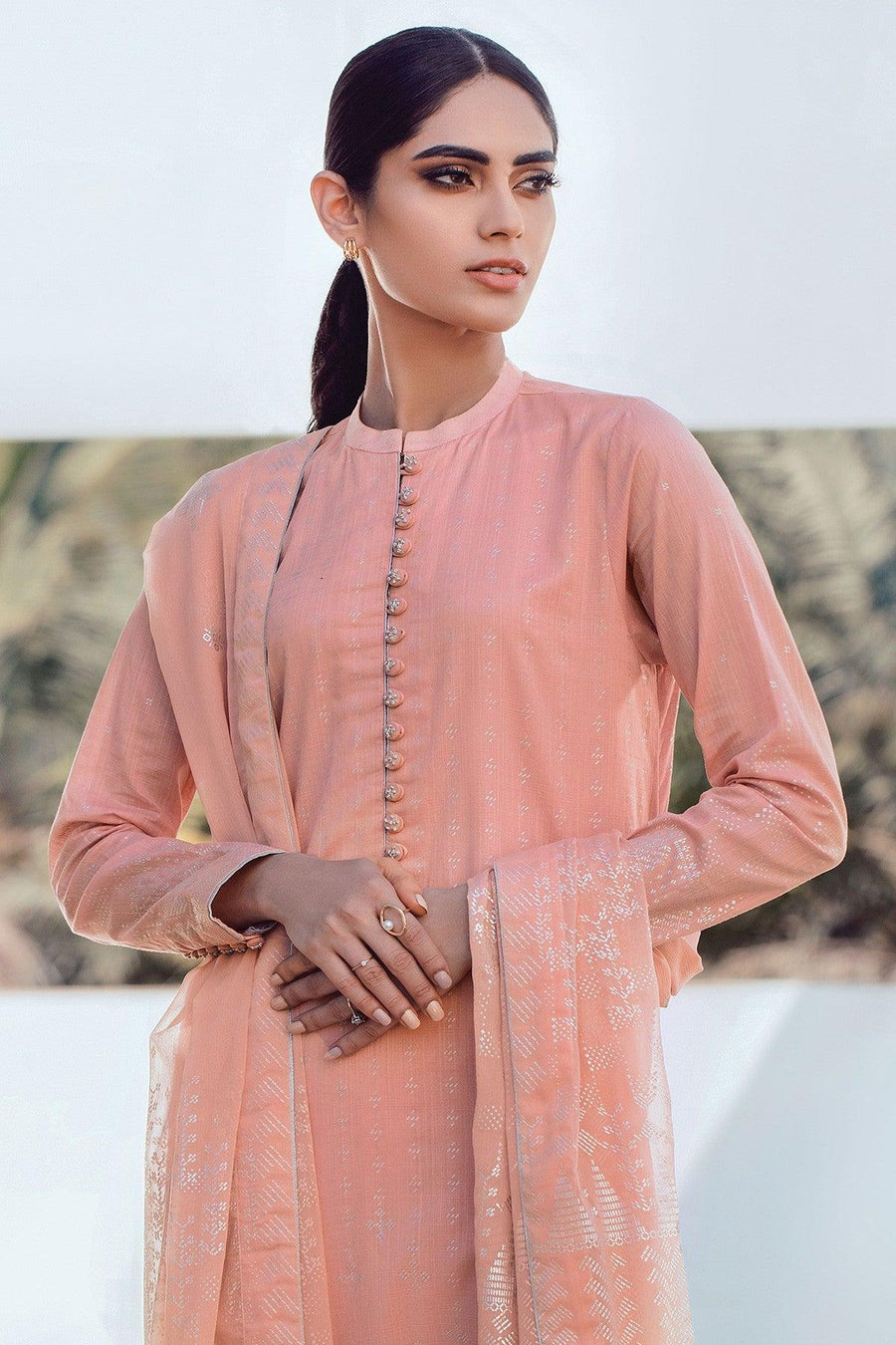Alkaram Spring Summer Vol-01 Foil Slub Lawn 3pc Suit SS-16.1-21-Pink - FaisalFabrics.pk