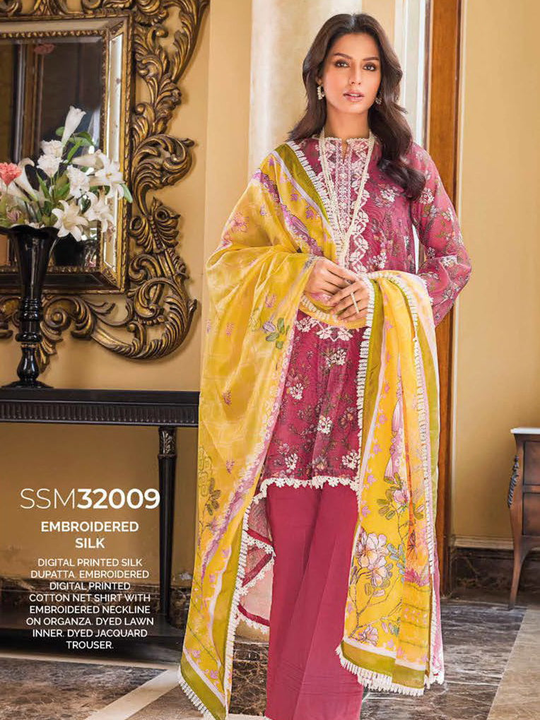 GulAhmed Summer Premium Embroidered Silk Unstitched 3Pc Suit SSM-32009