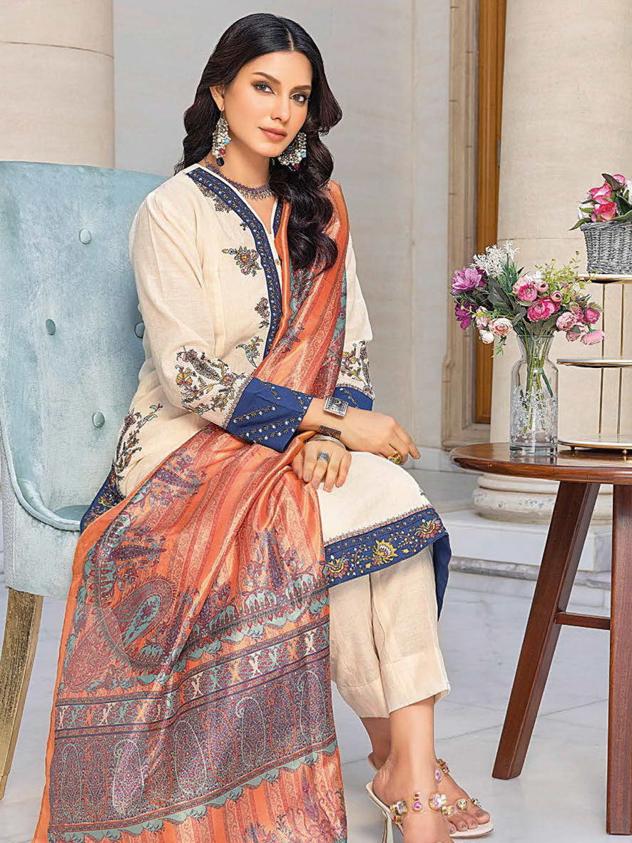 GulAhmed Summer Premium Embroidered Silk Jacquard 3Pc Suit SSM-32014