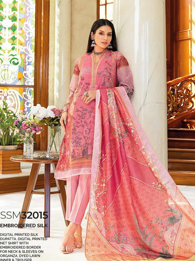 GulAhmed Summer Premium Embroidered Silk Unstitched 3Pc Suit SSM-32015