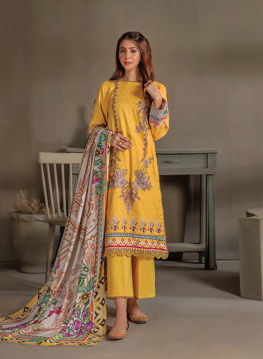 LALA Textiles Sana & Samia Embroidered Woolen 3Pc Suit D-03 Symphony