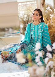 Afrozeh Luxury Lawn Unstitched 3 Piece Embroidered Suit D-02 Teal Swan - FaisalFabrics.pk