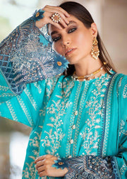 Afrozeh Luxury Lawn Unstitched 3 Piece Embroidered Suit D-02 Teal Swan - FaisalFabrics.pk