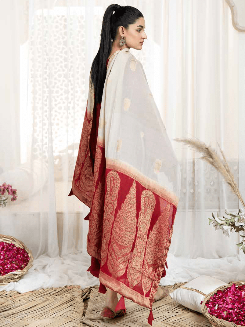 Tehzeeb by Riaz Arts Embroidered Leather Peach 3Pc Suit TL-163