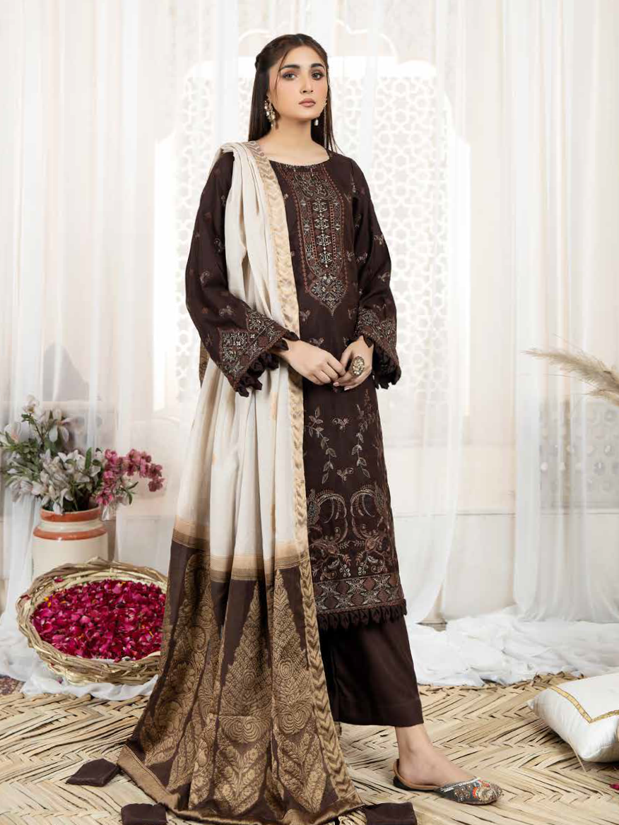Riaz Rts Tehzeeb by Riaz Arts Embroidered Leather Peach 3Pc Suit TL-165