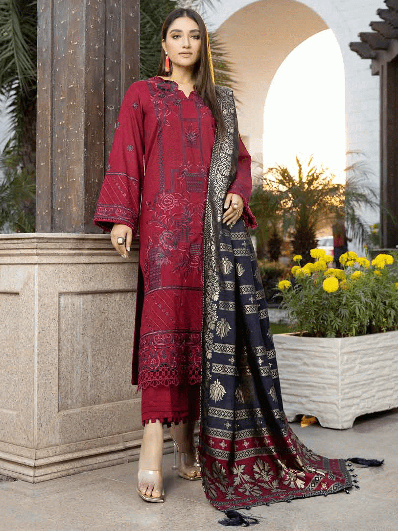 Tehzeeb by Riaz Arts Embroidered Suit With Velvet Shawl TL-73
