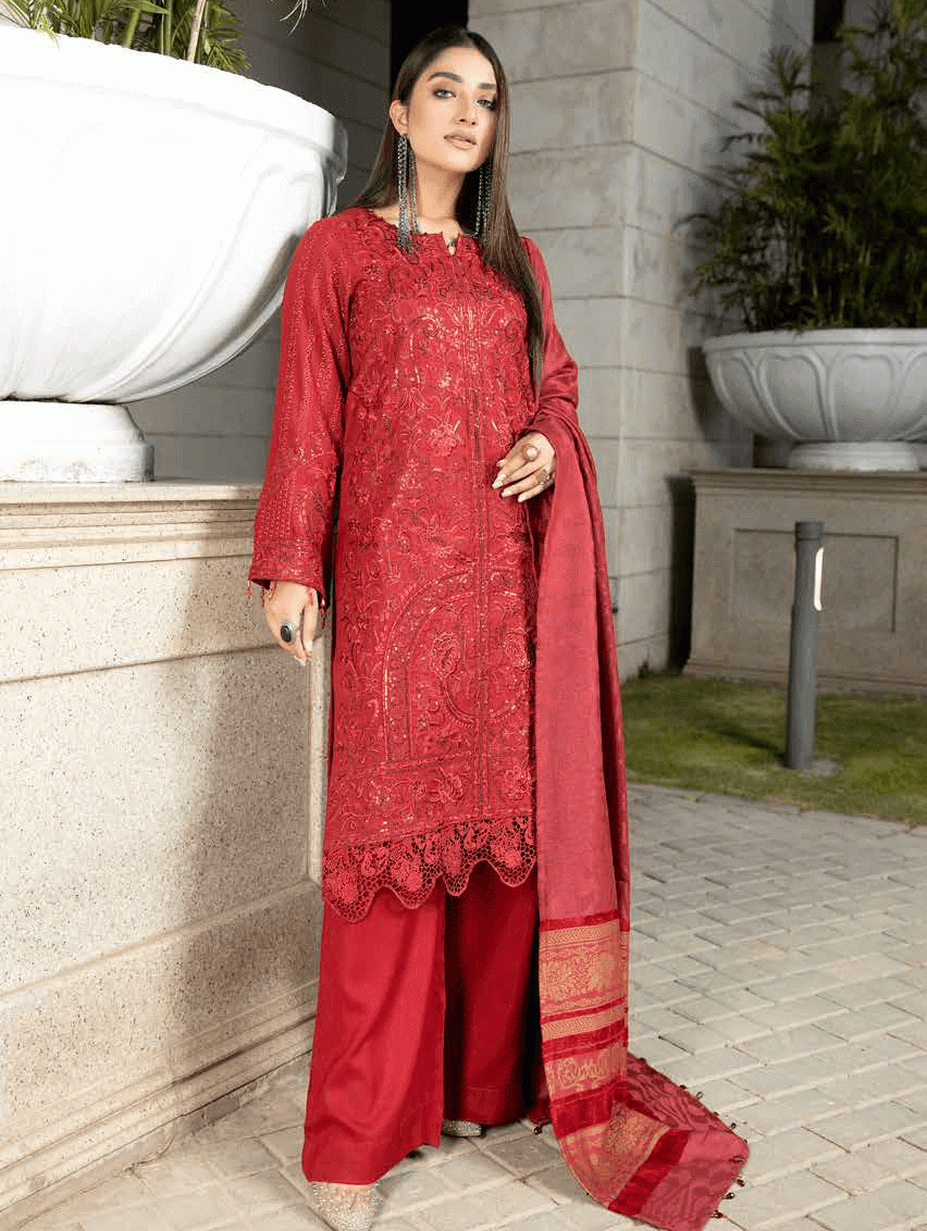Tehzeeb by Riaz Arts Embroidered Suit With Velvet Shawl TL-76