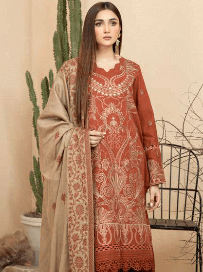Tehzeeb by Riaz Arts khaddar with Jacquard Shawl 3Pc Suit TL-153-1