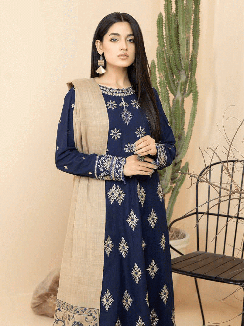 Tehzeeb by Riaz Arts khaddar with Jacquard Shawl 3Pc Suit TL-154-2