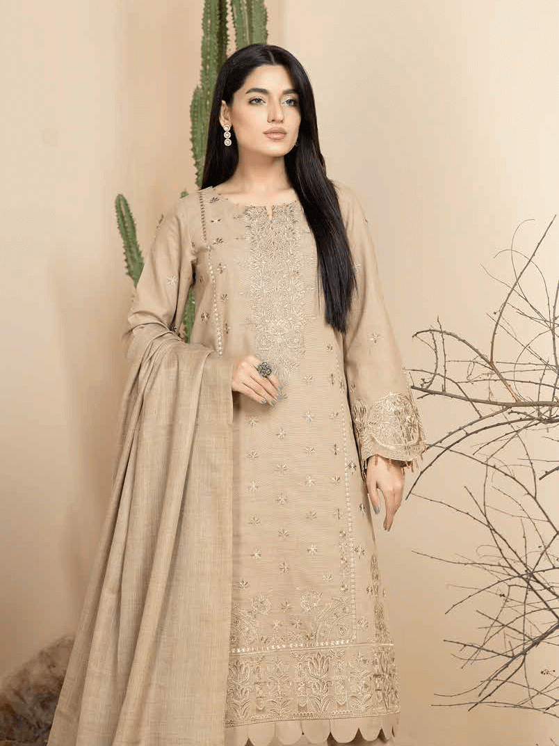 Tehzeeb by Riaz Arts khaddar with Jacquard Shawl 3Pc Suit TL-157-3