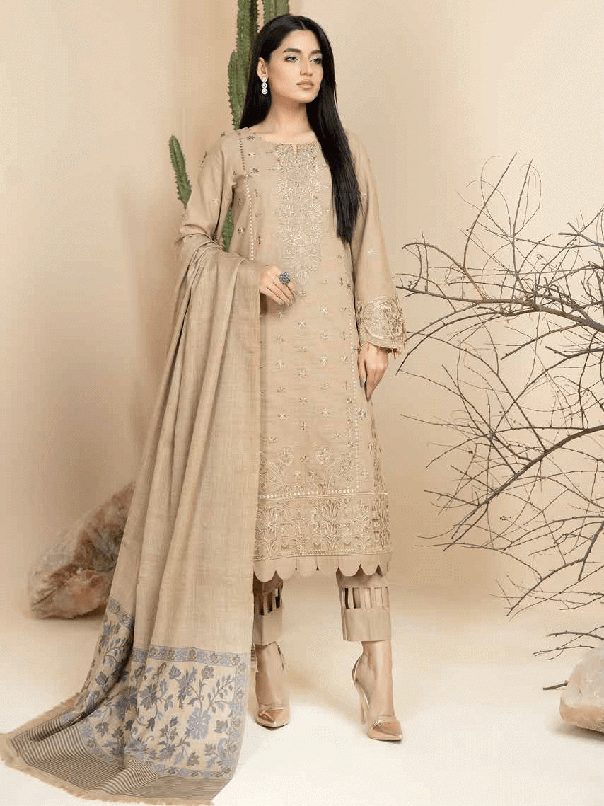 Tehzeeb by Riaz Arts khaddar with Jacquard Shawl 3Pc Suit TL-157