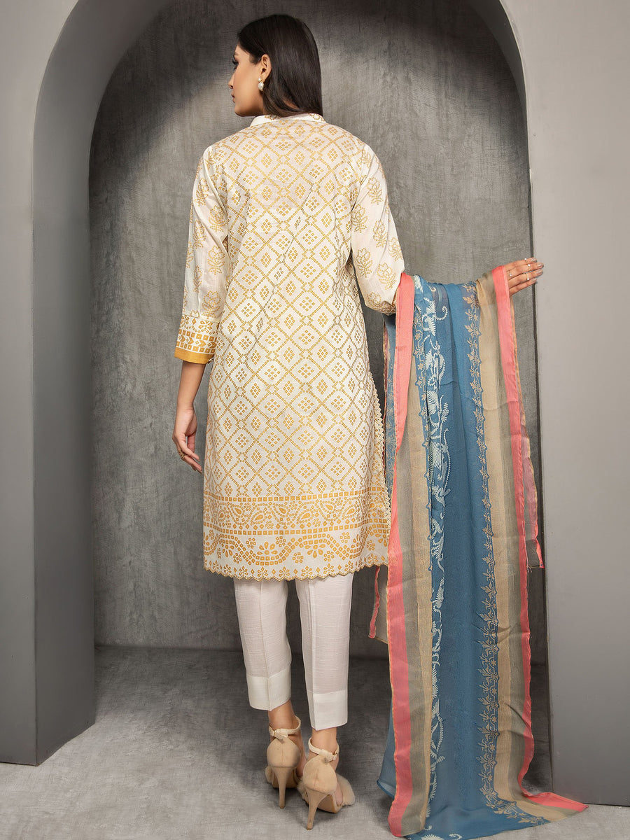 LimeLight Summer Unstitched Lawn 2 Piece Printed Suit U1194 Off White - FaisalFabrics.pk