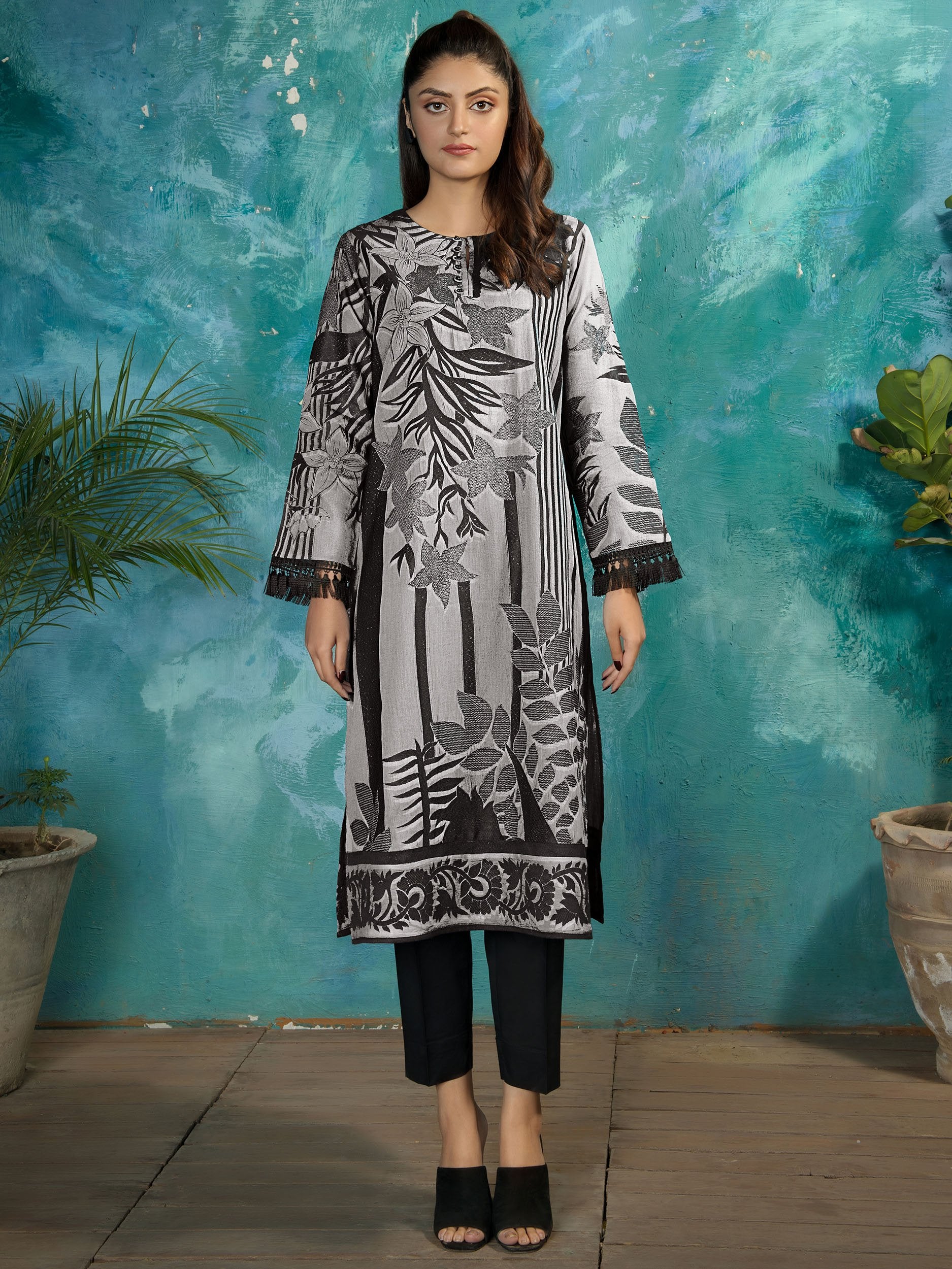 jacquard dress designs limelight LimeLight Printed Jacquard Suits Unstitched 2 Piece LL21S U-1098 GREY