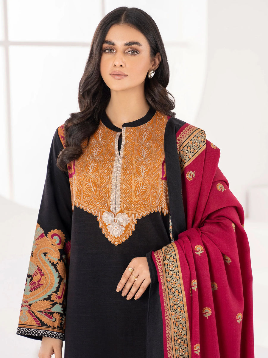 LimeLight Winter Unstitched Printed Khaddar 2Pc Suit U1415 Black