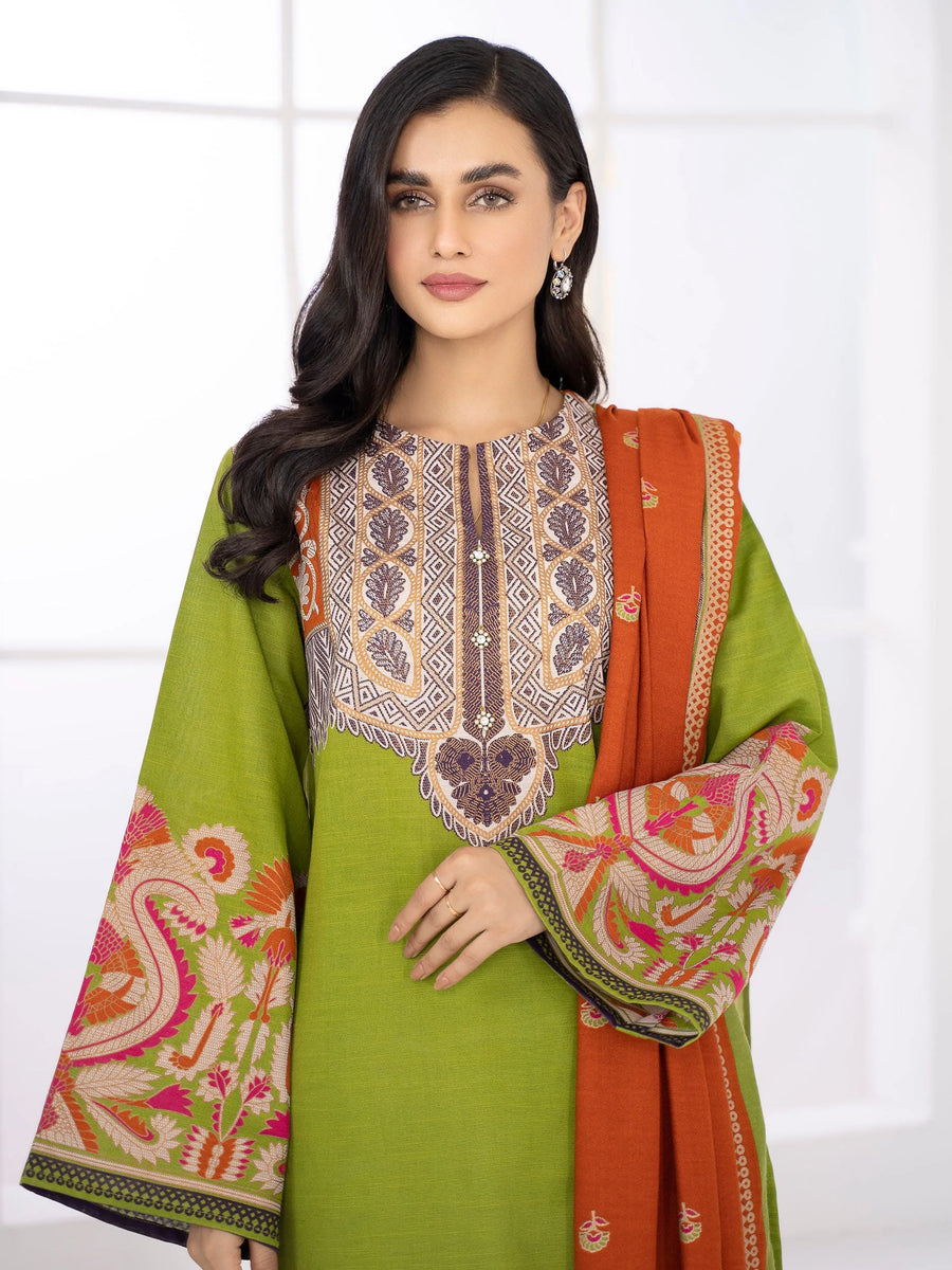 LimeLight Winter Unstitched Printed Khaddar 2Pc Suit U1415 Green
