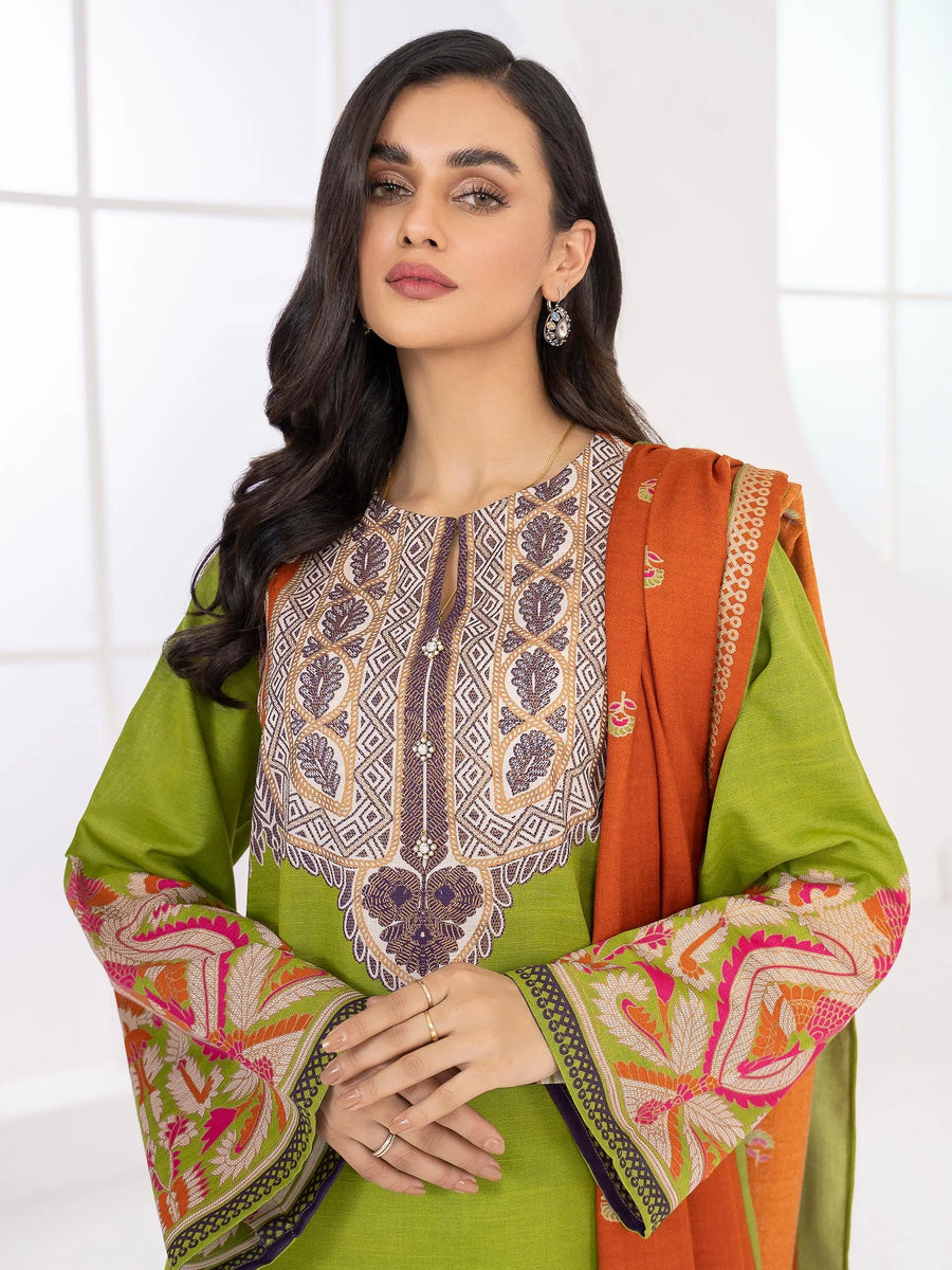 LimeLight Winter Unstitched Printed Khaddar 2Pc Suit U1415 Green