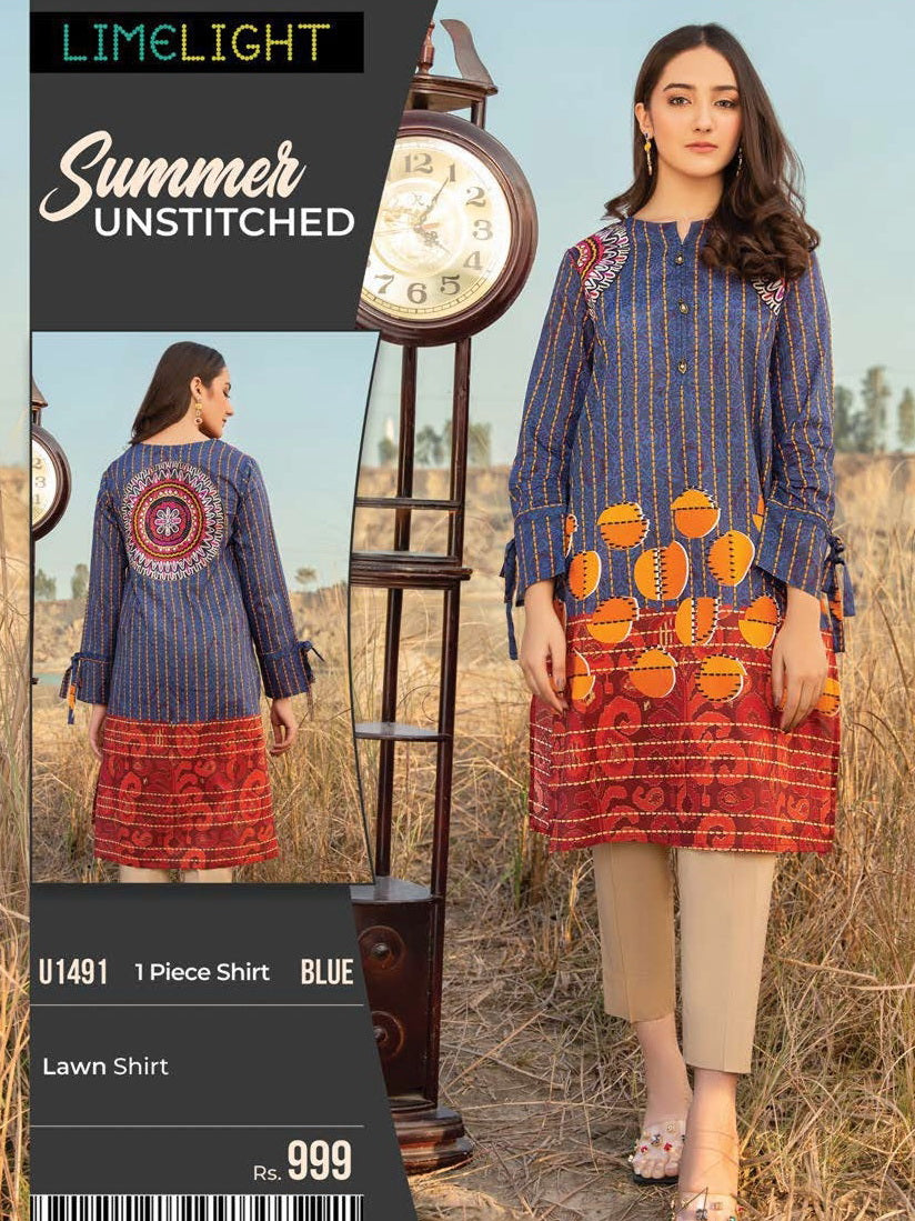 LimeLight Festive Eid Lawn Unstitched 1PCS Printed Shirt U1491 Blue - FaisalFabrics.pk