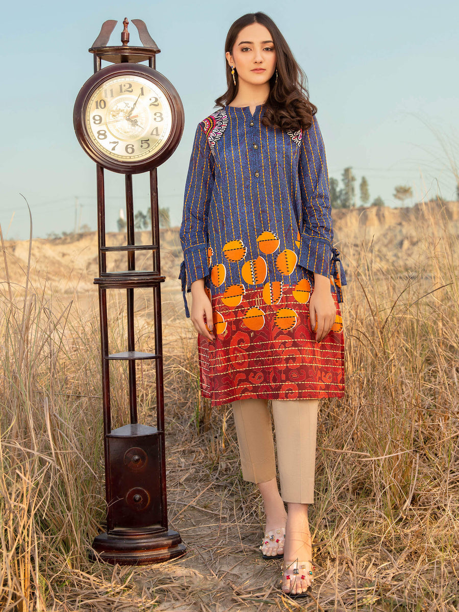LimeLight Festive Eid Lawn Unstitched 1PCS Printed Shirt U1491 Blue - FaisalFabrics.pk