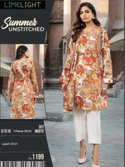 LimeLight Summer Unstitched Lawn 1 Piece Printed Shirt U1518 Off White - FaisalFabrics.pk