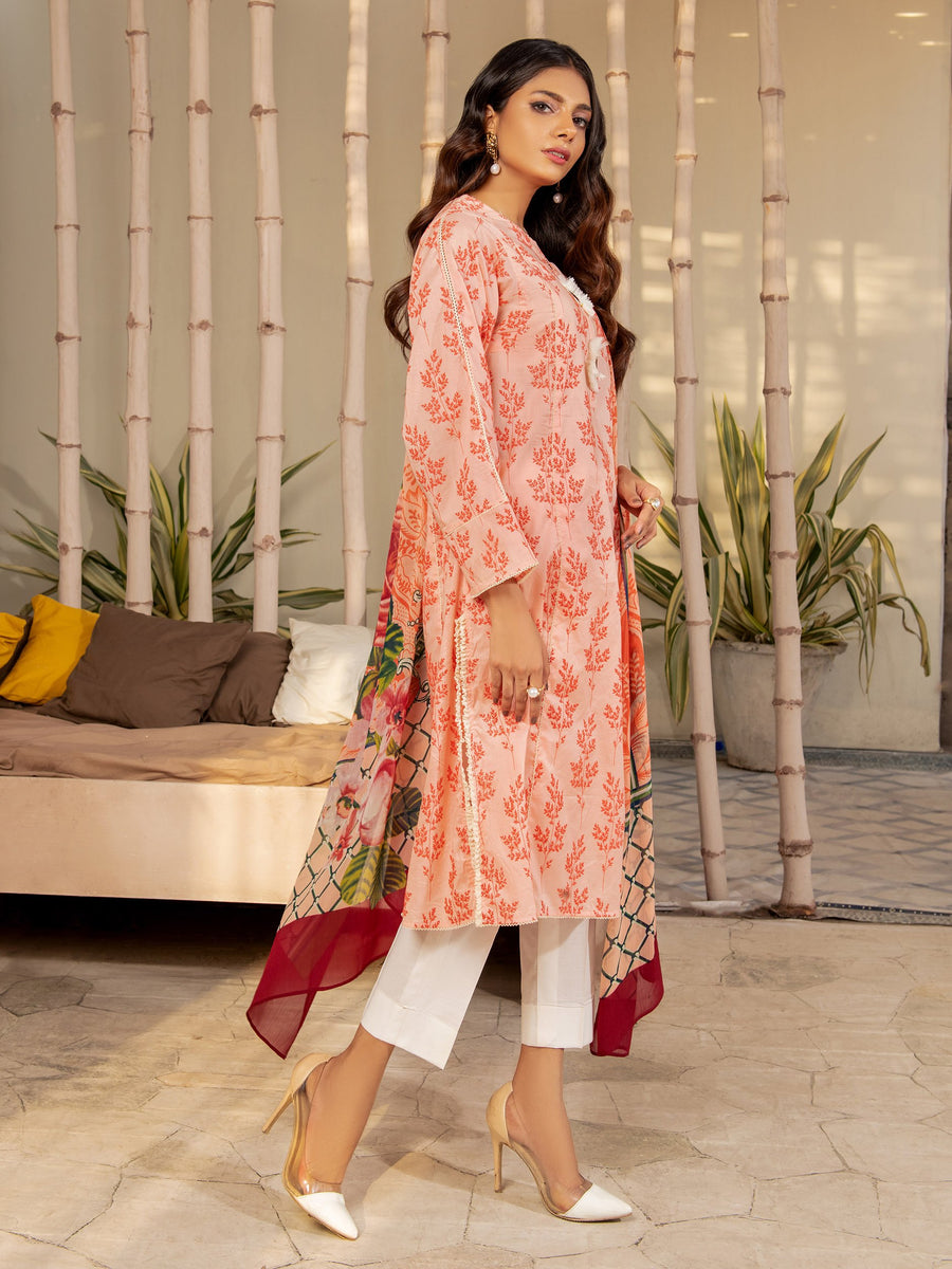 LimeLight Eid Vol-2 Unstitched Lawn 2 Piece Printed Suit U1522 Peach - FaisalFabrics.pk