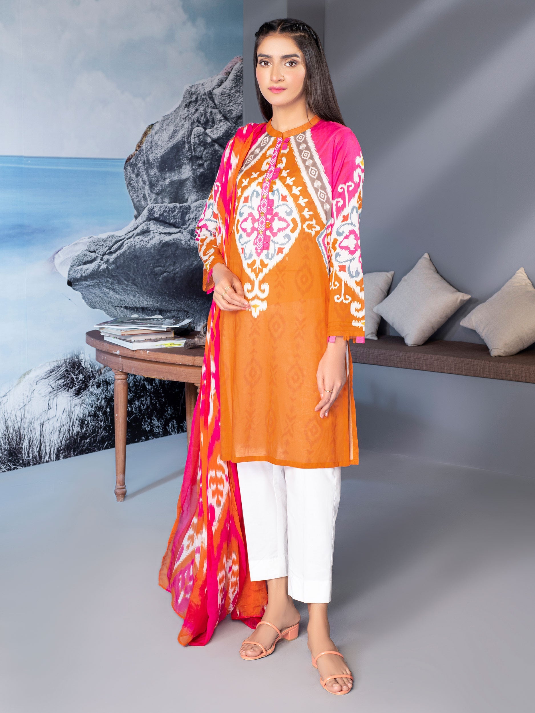limelight orange dress LimeLight Summer Unstitched Printed Lawn 1 Piece Shirt U2783 Orange