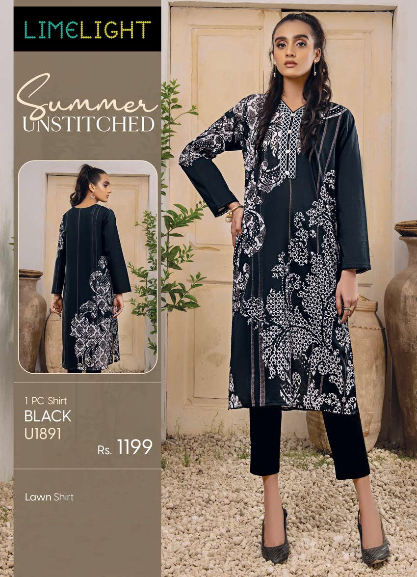 LimeLight Unstitched 1 Piece Printed Lawn Shirt U1891 Black