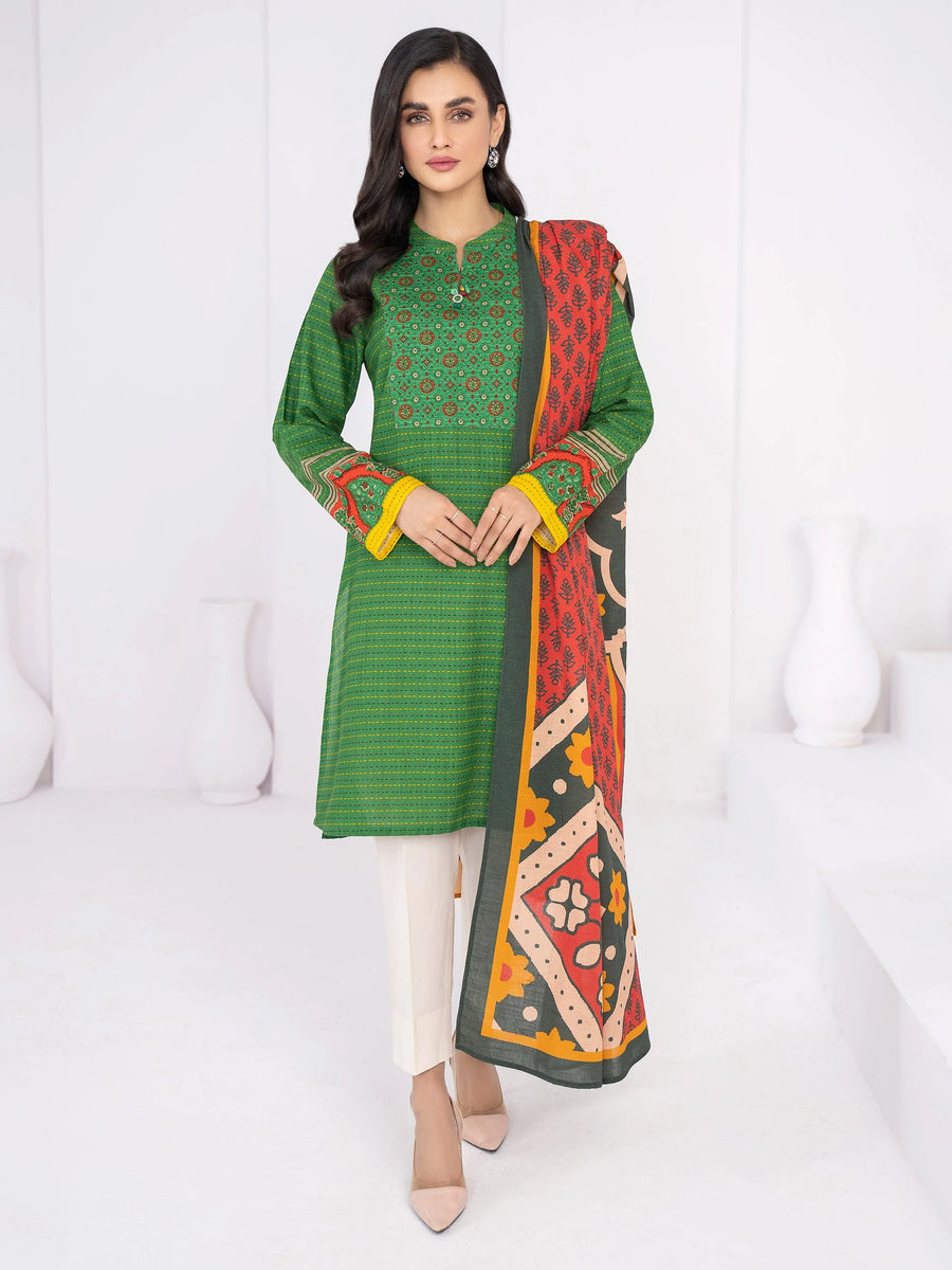 LimeLight Winter Unstitched Printed Khaddar 2Pc Suit U2071 Green