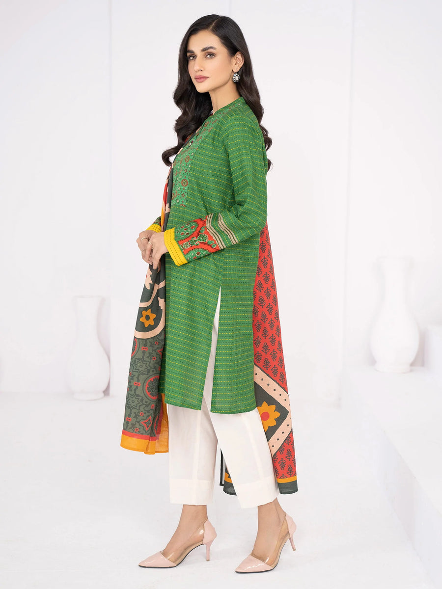 LimeLight Winter Unstitched Printed Khaddar 2Pc Suit U2071 Green