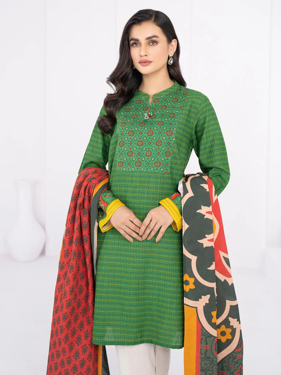 LimeLight Winter Unstitched Printed Khaddar 2Pc Suit U2071 Green