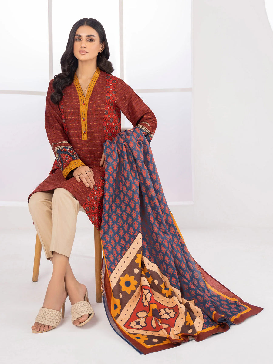 LimeLight Winter Unstitched Printed Khaddar 2Pc Suit U2071 Red