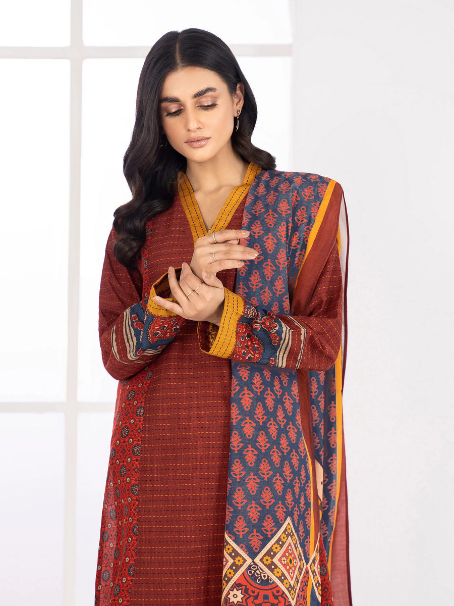 LimeLight Winter Unstitched Printed Khaddar 2Pc Suit U2071 Red