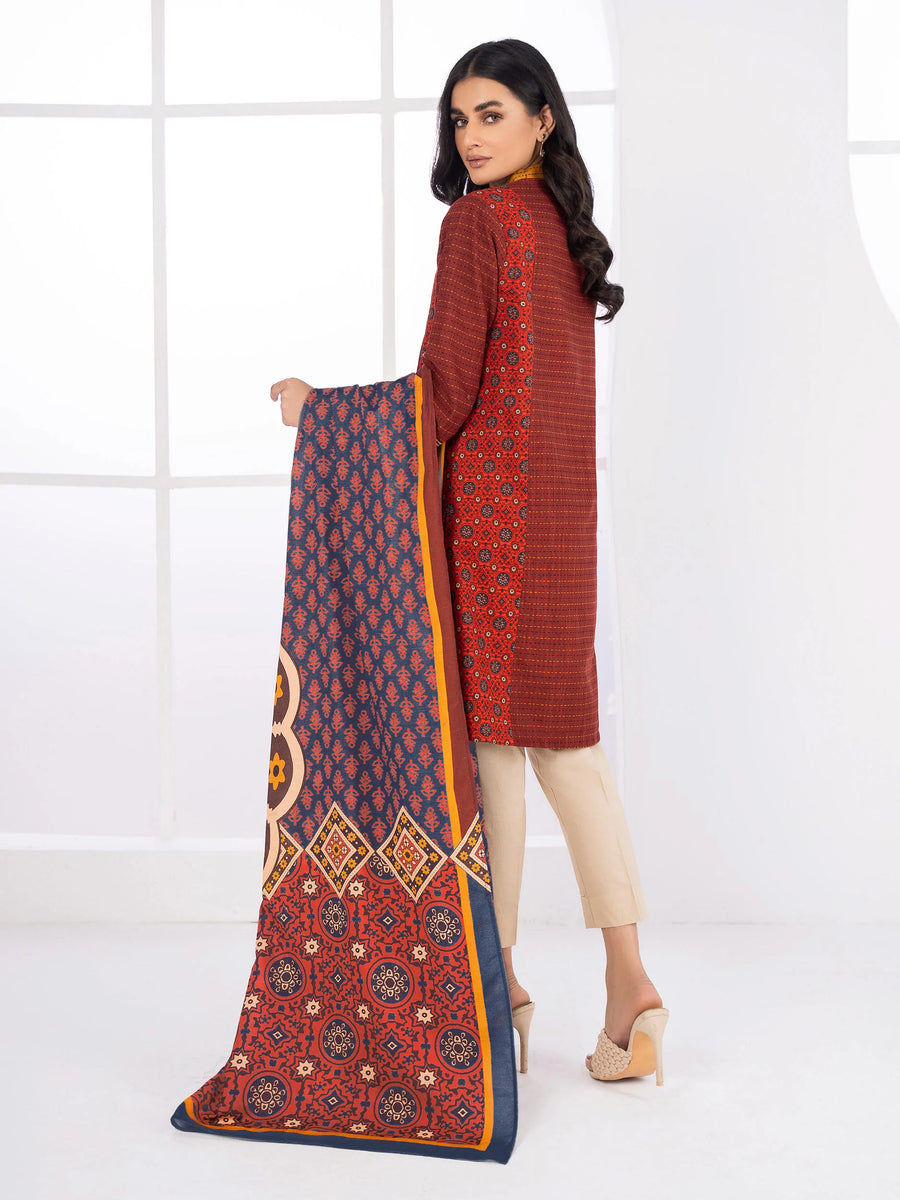 LimeLight Winter Unstitched Printed Khaddar 2Pc Suit U2071 Red