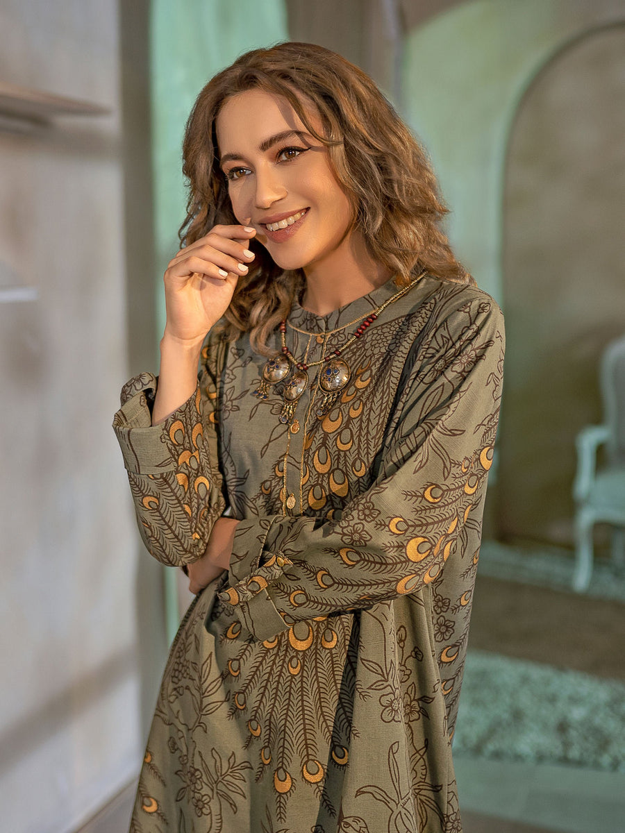 Limelight Winter Unstitched Khaddar Printed 1PC Shirt U2085 Light Green - FaisalFabrics.pk