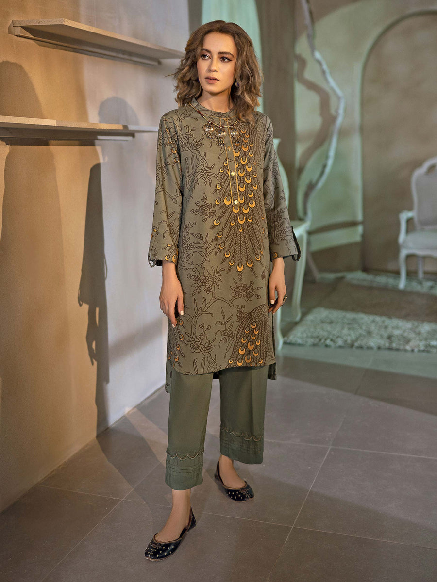 Limelight Winter Unstitched Khaddar Printed 1PC Shirt U2085 Light Green - FaisalFabrics.pk
