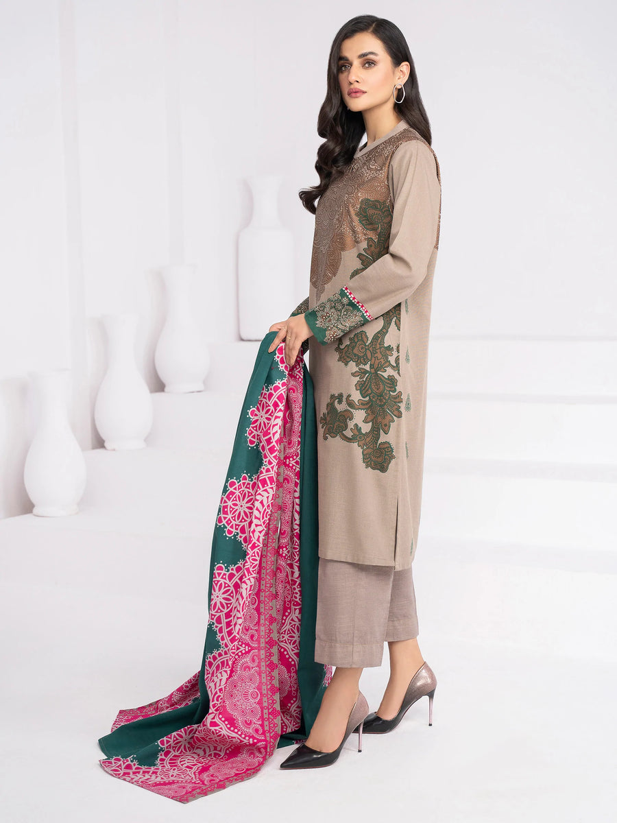 LimeLight Winter Unstitched Printed Khaddar 2Pc Suit U2086 Beige