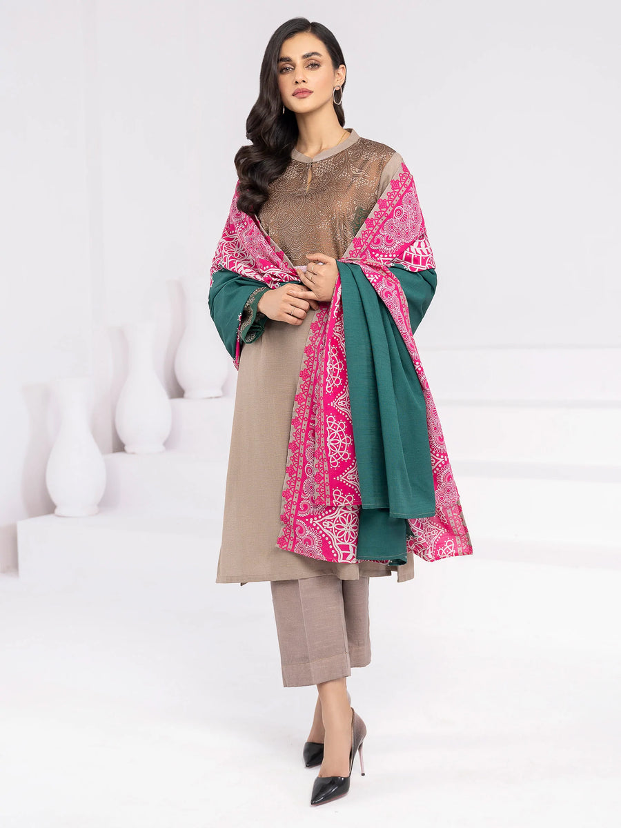 LimeLight Winter Unstitched Printed Khaddar 2Pc Suit U2086 Beige
