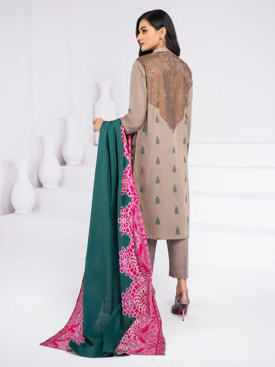 LimeLight Winter Unstitched Printed Khaddar 2Pc Suit U2086 Beige