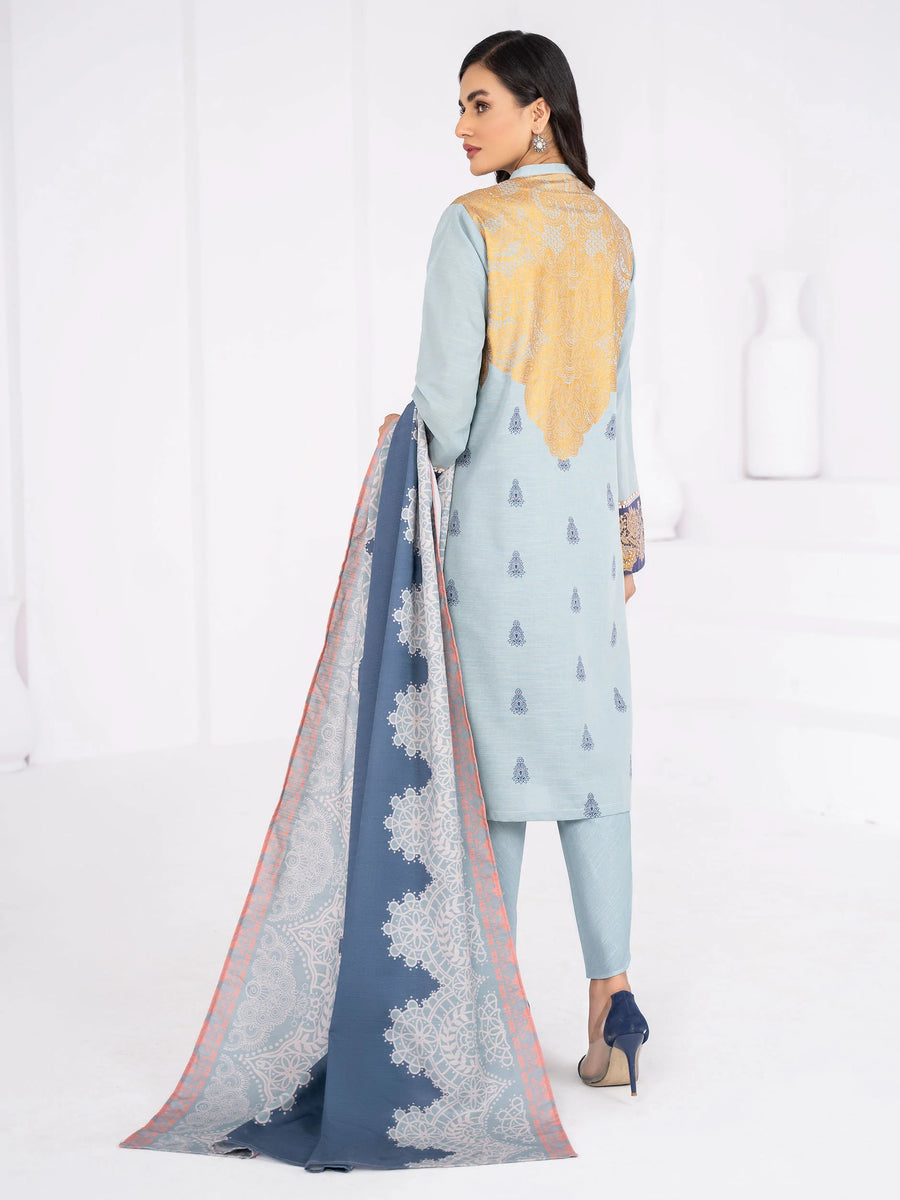 LimeLight Winter Unstitched Printed Khaddar 2Pc Suit U2086 Ice Blue