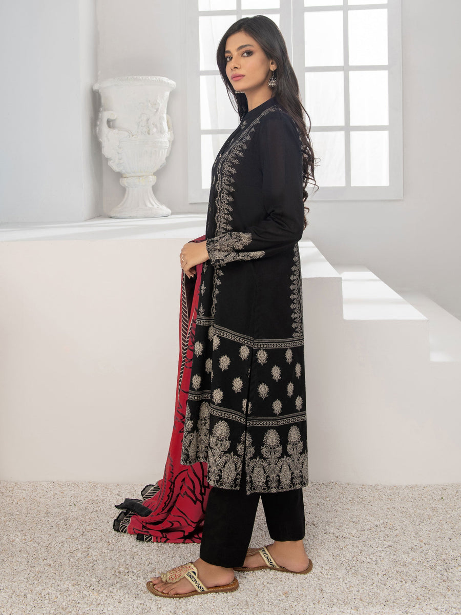 LimeLight Summer Unstitched Printed Lawn 2 Piece Suit U2098 Black
