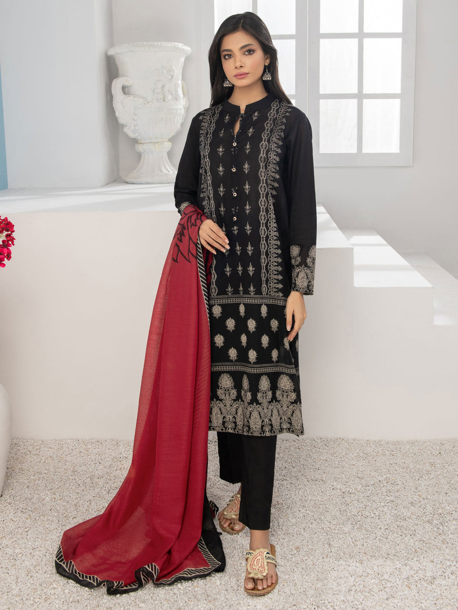 LimeLight Summer Unstitched Printed Lawn 2 Piece Suit U2098 Black