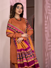 LimeLight Winter Unstitched Printed Khaddar 3Pc Suit U2107 Orange