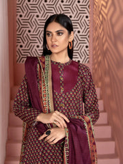 LimeLight Winter Unstitched Printed Khaddar 3Pc Suit U2107 Plum