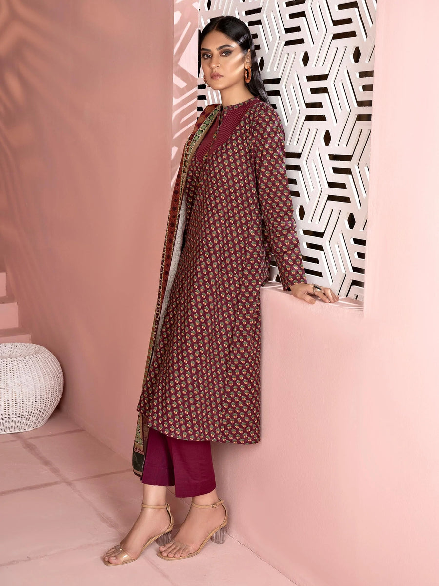 LimeLight Winter Unstitched Printed Khaddar 3Pc Suit U2107 Plum