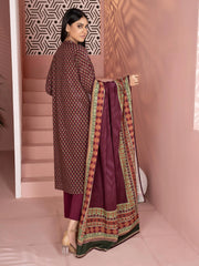 LimeLight Winter Unstitched Printed Khaddar 3Pc Suit U2107 Plum