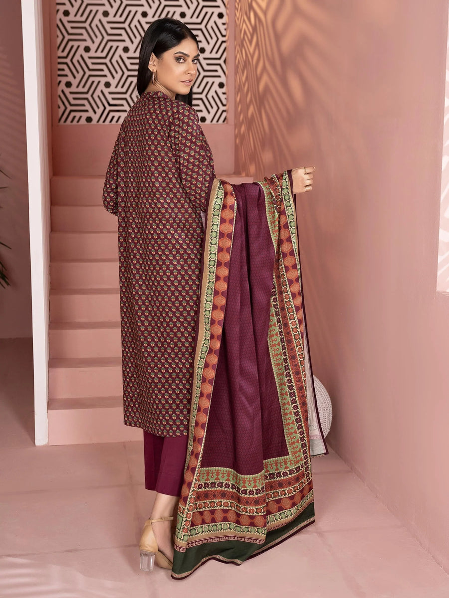 LimeLight Winter Unstitched Printed Khaddar 3Pc Suit U2107 Plum