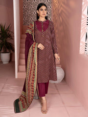 LimeLight Winter Unstitched Printed Khaddar 3Pc Suit U2107 Plum