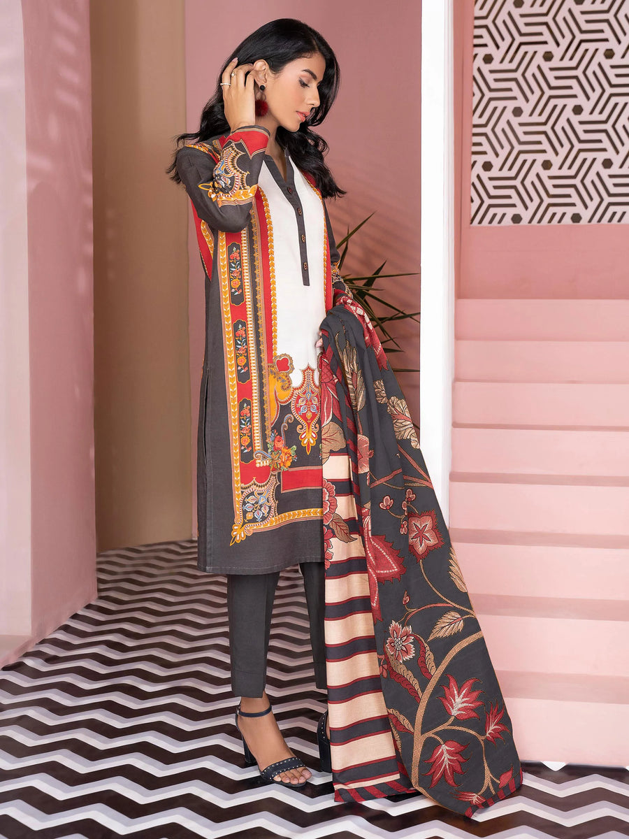 LimeLight Winter Unstitched Printed Khaddar 3Pc Suit U2108 Charcoal