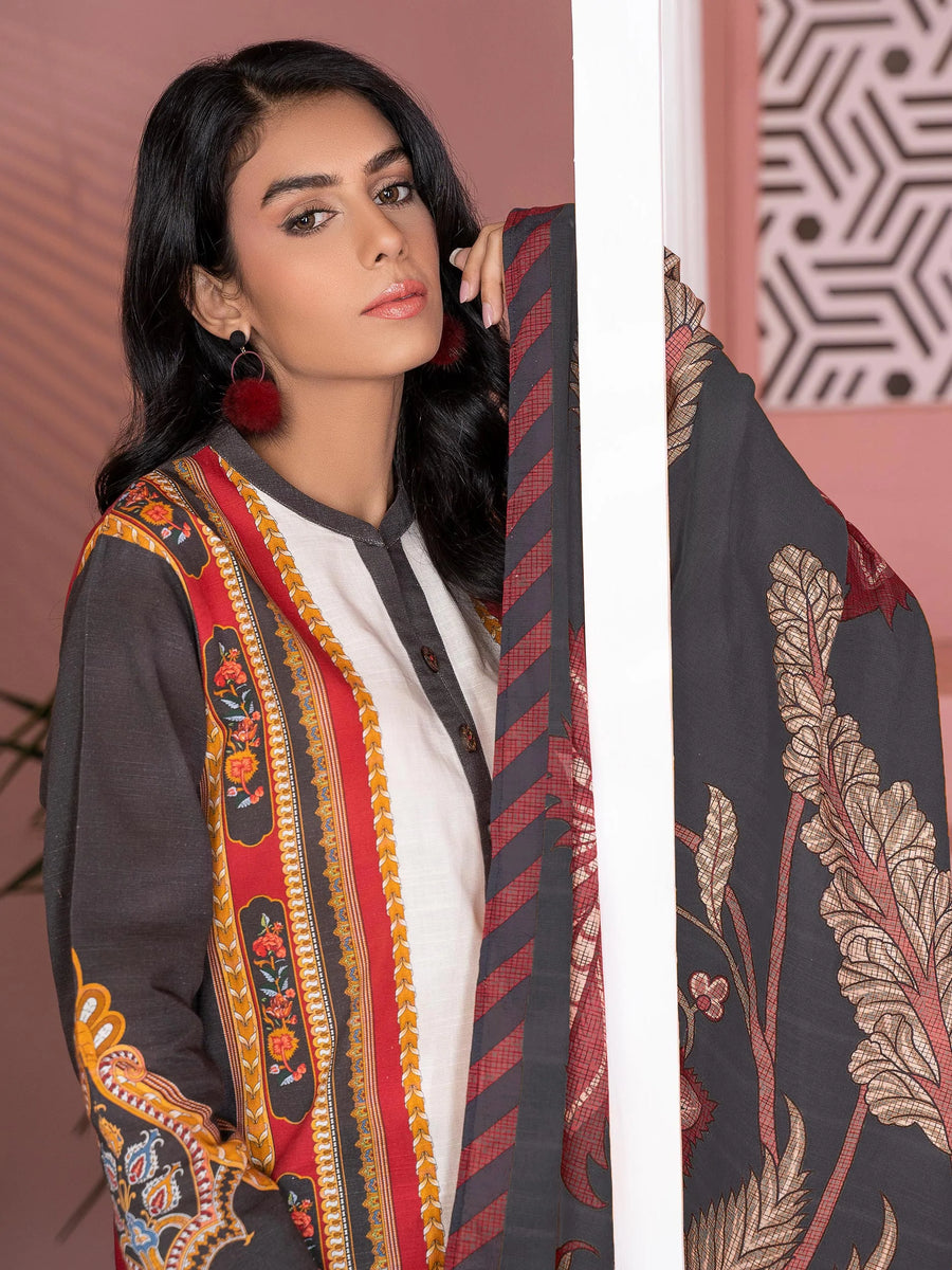 LimeLight Winter Unstitched Printed Khaddar 3Pc Suit U2108 Charcoal